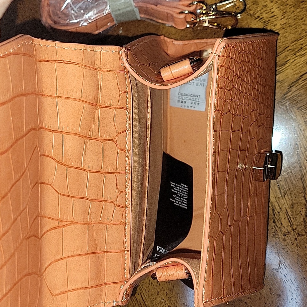 BADGLEY MISCHKA Trapezoid Matte Croco Flap Over Crossbody bag, orange,NWT - Picture 10 of 17